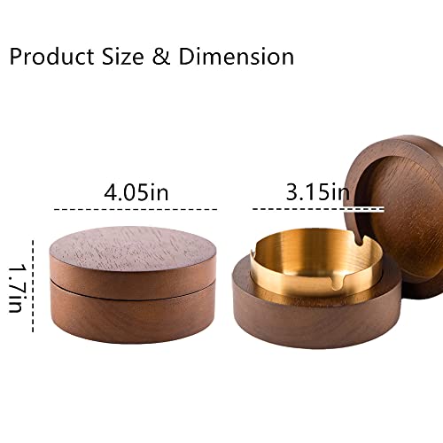 Wooden Ash Tray with Lid, Cute Ashtray for Cigarette Outdoor Patio, Ash Collection Tray with a Removable Stainless Steel Inner Liner for Home,Office,Indoor,Parties