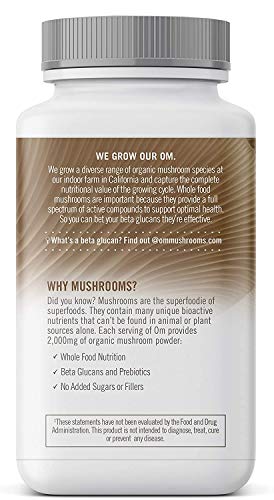 Om Mushroom Superfood Turkey Tail Mushroom Capsules Superfood Supplement, 90 Count, 30 Days, Immune Support, Polysacchrides, Beta-Glucans, Gut Health &amp; Holistic Defense Mushroom Supplement