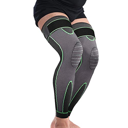 Mumian Full Leg Sleeves Long Compression Leg Sleeve Knee Sleeves Protect Leg, Reduce Varicose Veins and Swelling of Legs(Pair) (Green(with Strap)-1 Pair, XXX-Large)