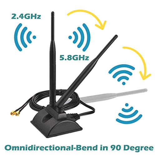 WiFi Antenna Dual Band 2.4GHz - 5.8GHz with RP-SMA Connector Magnetic Base for Wireless Network Router - USB Adapter - PCI PCIe Cards - Signal Booster - Access Point - Wireless Range Extender