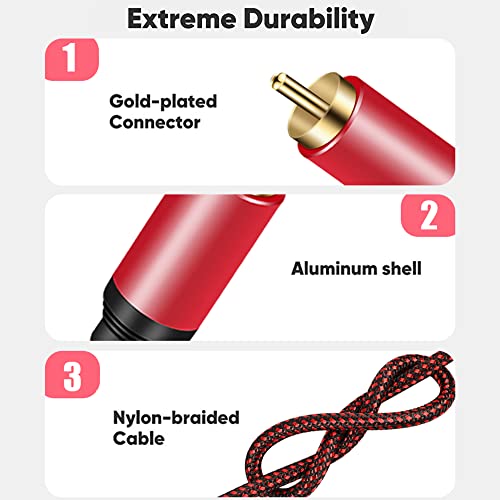 Tiierzon Digital Coaxial Audio Cable 10ft,1RCA Male to 