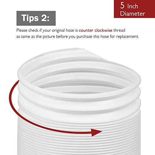 Portable Air Conditioner Universal Exhaust Hose - 5 Inch Diameter, 78 Inch Length, Anti-Clockwise Thread