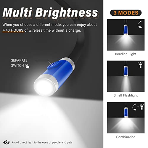 Rechargeable LED Neck Reading Light, Book Lights for Reading in Bed, 3 Brightness Levels, Flexible Soft Silicone Arms Comfortable Wear, Long Lasting. Perfect for Readers, Craft &amp; Knitting