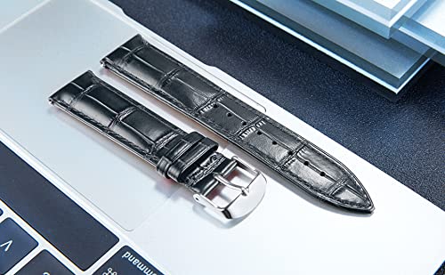 Leather Watch Band Genuine Calfskin Replacement Watch Strap Quick Release Crocodile Pattern 10 Colors 13 Sizes for Men Women(Black,22MM)