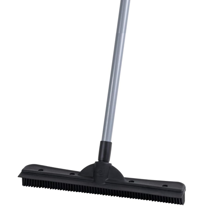Compact Pet Hair Remover Rubber Broom with Carpet Rake and Squeegee, Gray and Black