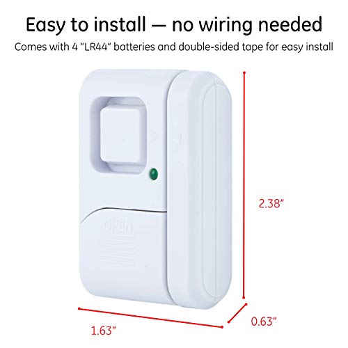 General Electric, 4 Pack, DIY Protection, Burglar Alert, Wireless, Chime, Easy Installation, Home, 45174 Personal Security Window and Door Alarm, White, 4