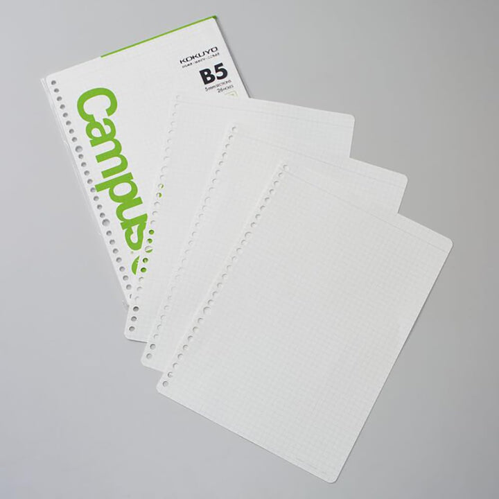 Kokuyo Campus Loose Leaf Paper for Binders, Sarasara Smooth Writing, B5, 5mm Grid Ruled, 26 Holes, 50 Sheets, pH Neutral, Bleed Resistant, 75gsm, Japan Import (NO-837S-5)