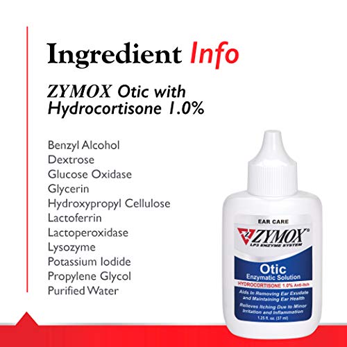 Otic Enzymatic Solution for Dogs and Cats to Soothe Ear Infections with 1% Hydrocortisone for Itch Relief, 1.25oz
