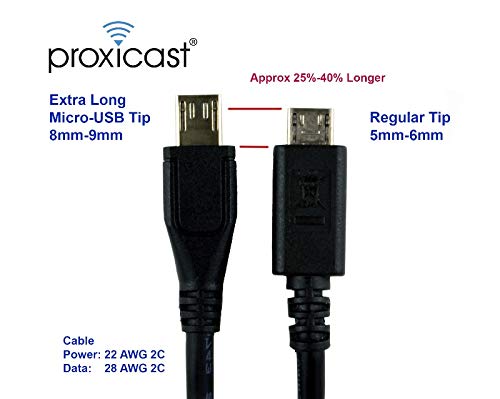 Premium 8mm Extra Long Tip USB 2.0 Micro-USB Male - to - USB A Male Cable - 6 ft Length - Heavy 22 AWG Gauge - Fast Charge + Data for Thick Cases & Deep Connectors (PRX-RFU212)