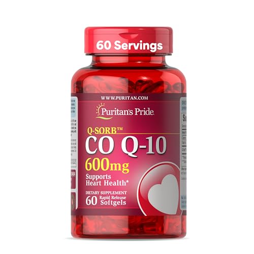 Coenzyme CoQ10 600mg, Dietary Supplement for Heart Health, Blood Pressure, Oral Gum Health, and Healthy Aging Support, 60 Day Supply, Rapid Release Softgels