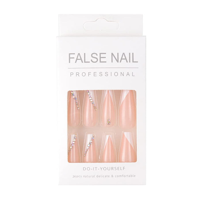 Bowknot Fake Nails Bow False Nails Long Coffin Fake Nails French Press on Nails Stick on Nails Full Cover Ballerina Acrylic Nails for Women and Girls (24Pcs) (Diamond Fake Nails-D)