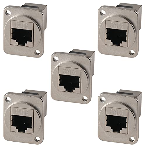 5PCS Panel Mounting RJ45 Cat5/5e/6 8P8C Ethernet LAN Cable Connector Zinc Alloy Housing Double Head Coupler Adapter Female to Female