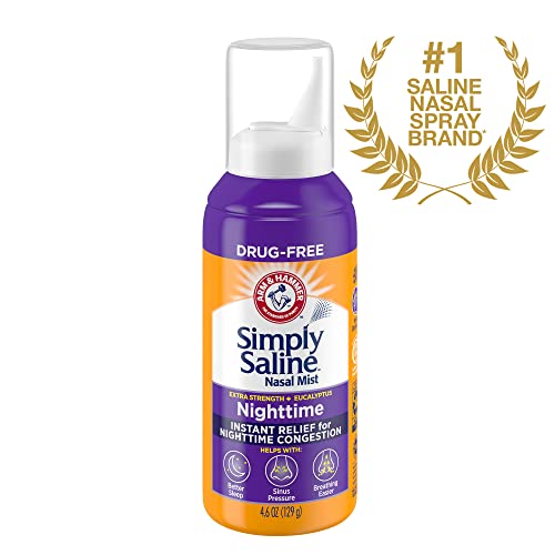 ARM & HAMMER Simply Saline Nighttime Nasal Mist 4.6oz- Instant Relief for SEVERE Congestion- One 4.6oz Bottle