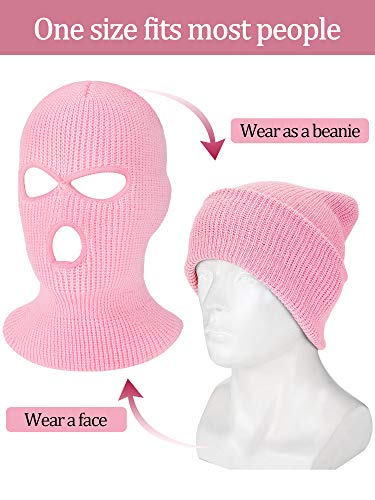 SATINIOR 3 Holes Ski Mask Full Face Cover Outdoor Balaclava Winter Knitted Neck Gaiter for Halloween Sports Cycling(Medium,Pure Pink)