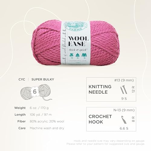 Wool-Ease Thick &amp; Quick Yarn, Soft and Bulky Yarn for Knitting, Crocheting, and Crafting, 1 Skein, Raspberry