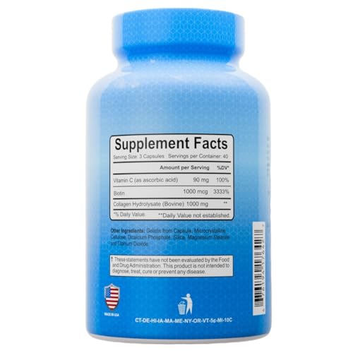 Premium Collagen Hydrolysate By Alfa Vitamins - Anti-Aging Nutritional Supplement Rich In Vitamin C - Skin, Nails &amp; Hair Rejuvenation - Supports Bone &amp; Muscle Health - Made In USA - 120 Capsules