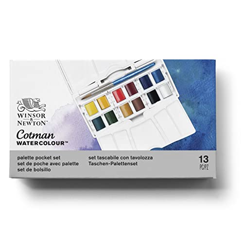Winsor &amp; Newton Cotman Watercolor Paint Set, Palette Pocket Set, 12 Half Pan w/ Brush