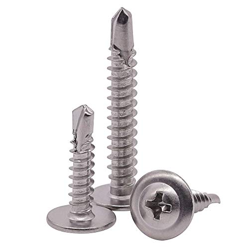 #8 x 1-1/2 (100 pcs) Stainless Wafer Head Self Drilling Screw, Modified Truss Head Self Driller, Phillips Drive Sheet Metal Tek Screws, 410 Stainless Steel, #2 Drilling Point, Dovetail Screws