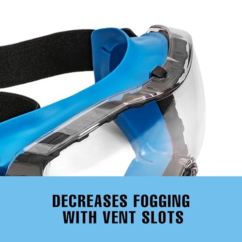 Safety Goggles Anti-Fog Clear Lens with Adjustable Elastic Headband. Protective Eyewear for Men &amp; Women (Dark Blue)