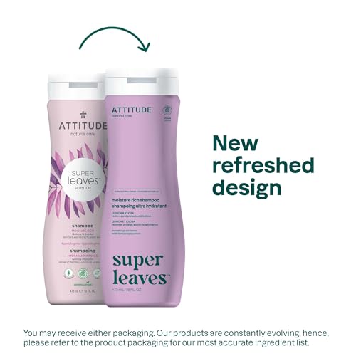 ATTITUDE Moisture Rich Hair Shampoo, EWG Verified, For Dry and Damaged Hair, Naturally Derived Ingredients, Vegan and Plant Based, Quinoa and Jojoba, 16 Fl Oz