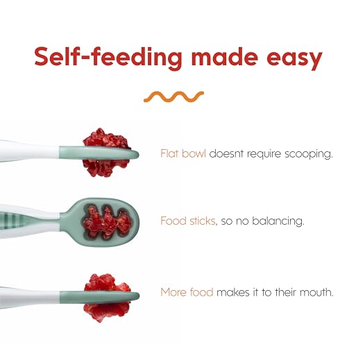 Baby Spoons Set, Pre-Spoon GOOtensils for Kids Aged 6+ Months - First Stage, Baby Led Weaning (BLW) Spoon - Self Feeding, Silicone Toddler Food Utensils - 2 Spoons, Gray/Green