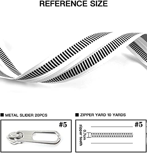 #5 Nylon Zippers 5 Yards Sewing Zippers Bulk DIY Zipper by The Yard Bulk with 10PCS Slider-Long Zippers for Tailor Sewing Crafts Bag (Zebra Tape)