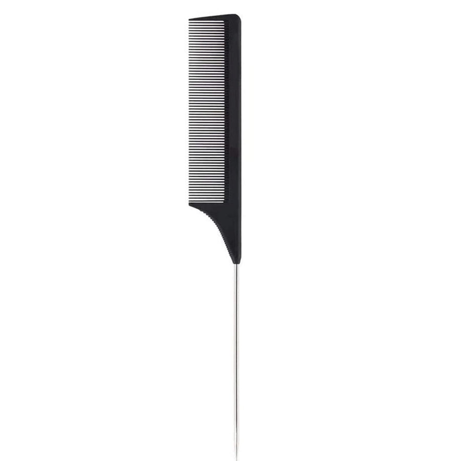 1 Pack Professional Carbon Steel Tail Combs Heat Resistant with Metal Pick, Anti Static Black Styling Rat Tail Hair Comb Fine Teeth, Metal Pintail Teasing Comb Brush