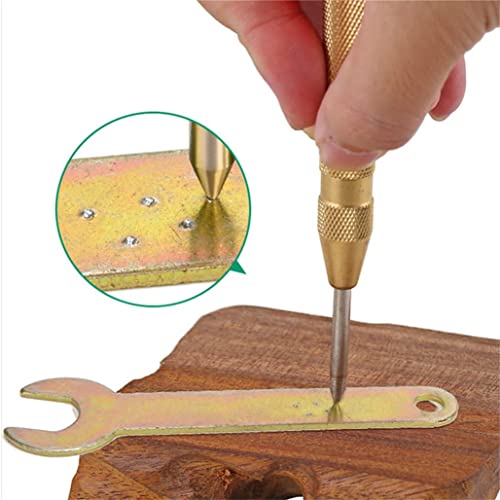 SemiAutomatic Center Punch, 5 inch Brass Spring Loaded Center Hole Punch Hand Tool with Adjustable Tension for Metal or Wood