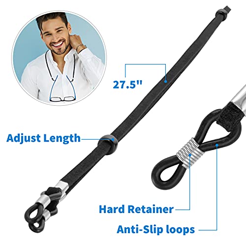 Adjustable Eyeglass Holder Straps, 6 Pcs Premium Leather Glasses Lanyards for Women, Men and Kids, Universal Sport Safety Eyewear Retainer for Sunglasses, Daily Glasses and Reading Glasses