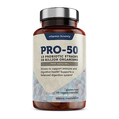 Pro-50 Probiotics for Women Digestive Health | 50 Billion CFU & 13 Strains | SBO Synbiotic Formula Delayed Release Capsule+Prebiotic Greens for Immune Support – for Women & Men | 60cap