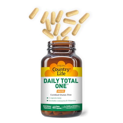 Daily Total One Multivitamin, Iron Free Once a Day Multivitamin &amp; Multimineral Complex, Vitamins A, C, D, Including Coenzyme B-Vitamins, Supports Energy Metabolism, 60 Vegan Capsules