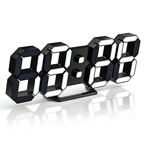 3D LED Clock Desk Alarm Clock Wall Clock with Remote Control, 9.7 LED Electronic Clocks, Snooze Model, Temperature, Night Light Auto/Custom Brightness