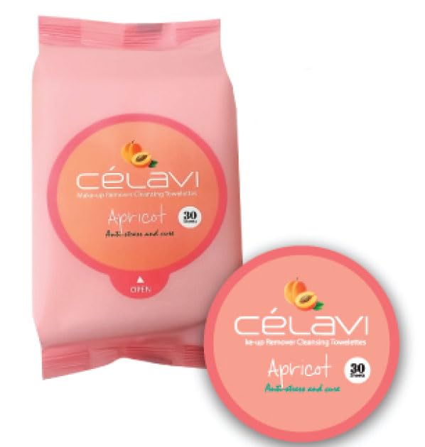 Celavi Makeup Remover Cleansing Wipes Removing Towelettes 2 Packs - 60 Sheets (Apricot)