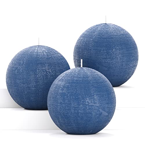 Set of 3 Round Candles Ball 3 inch - Royal Blue Candles Perfect as Wedding Decor and as Sphere Candles for Home Decor - Long Burning Candles Unscented - Navy Blue Candles