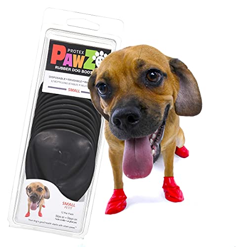 PawZ Rubber Dog Boots for Paws up to 2 - 2.5 - Dog Booties for Hot Pavement, Anti Slip Dog Socks, 12 Reusable Paws Waterproof Dog Boots, S, Black