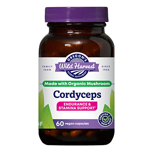 Oregon&#39;s Wild Harvest Cordyceps Organic Mushroom Herbal Supplement (Freeze-Dried) | Endurance and Stamina Support, 60 Count