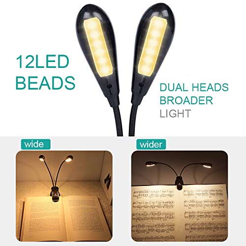 Dual Heads Rechargeable Book Light for Reading at Night in Bed, Warm Reading Light with Clamp, 180° Adjustable Mini Clip on Light, Lightweight Eye Care Book Light Perfect for Readers