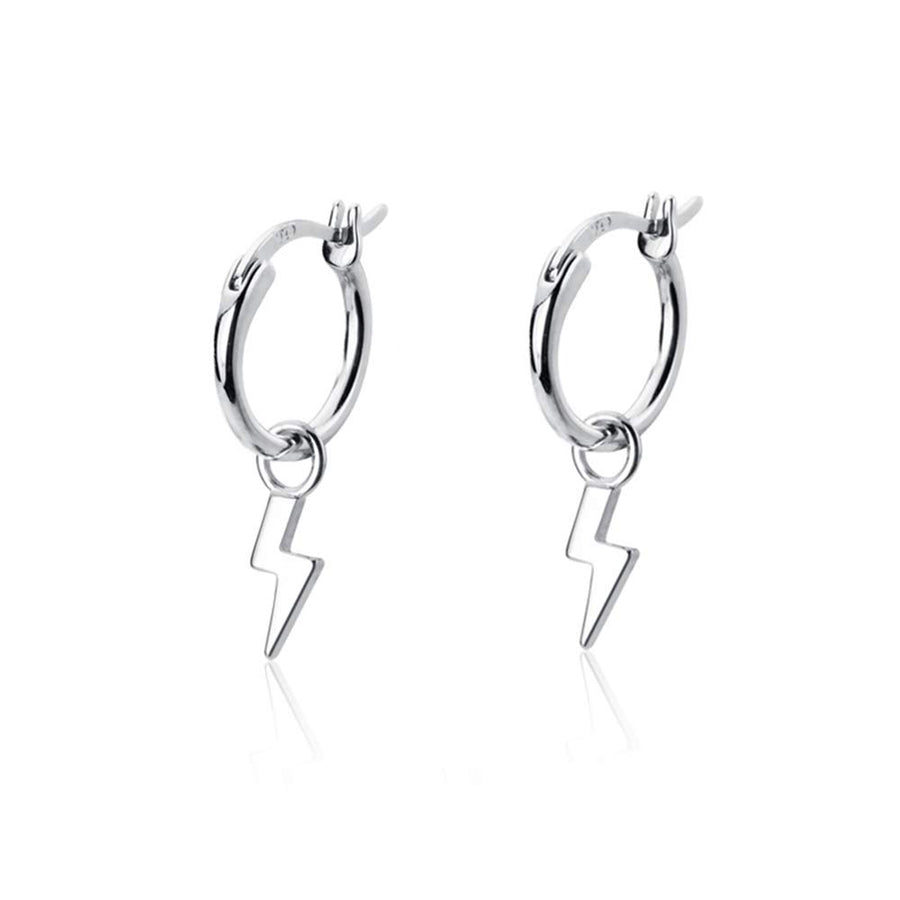 Small Lightning Bolt Dangle Hoop Earrings for Women Girls Sterling Silver Dipped Huggie Personalized Drop Clip Hypoallergenic Stud Delicate Charm Punk Fashion Jewelry Chic Silver-Tone