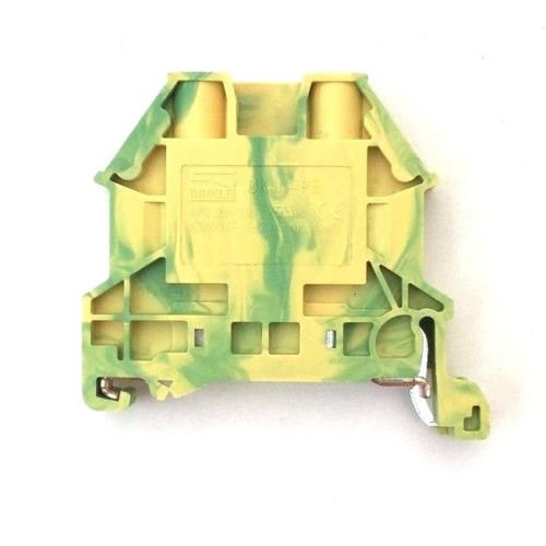 Dinkle DK4N-PE DIN Rail Grounding Terminal Block with Cover DK2.5NC-PE Screw Type Green Yellow IEC 630V UL 30A 10-28AWG, Pack of 25