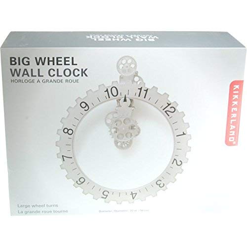 Kikkerland Big Wheel Revolving Wall Clock, Silver