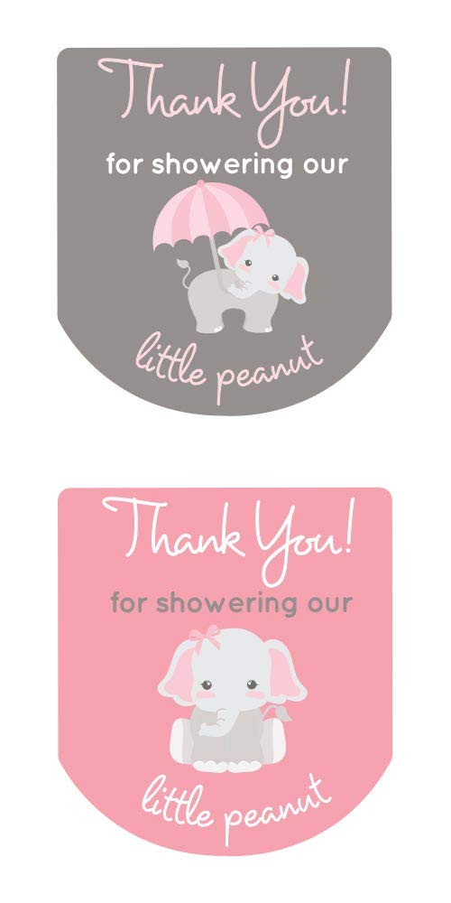 90 Labels Thank You Stickers Baby Shower Favors Gray Elephant (Pink)
