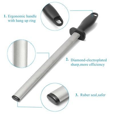 12 in. Diamond Carbon Steel Professional Knife Sharpener Rod | Kitchen, Home or Hunting | Master Chef, Hunter or Home Gourmet Blade Sharpening Rod or Stick
