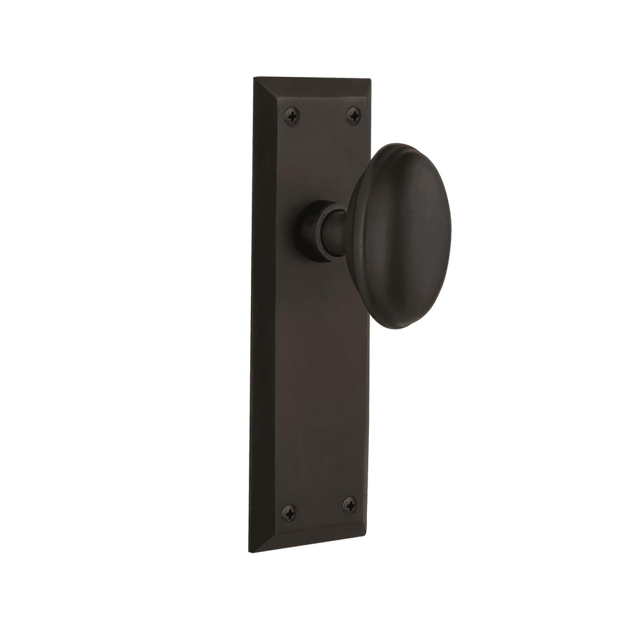 Warehouse New York Plate with Homestead Knob Complete Privacy Set, Oil Rubbed Bronze