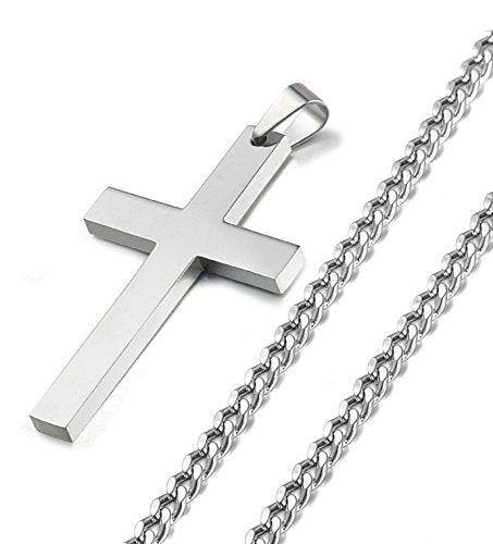 Stainless Steel Cross Pendant Chain Necklace for Men Women, 24 Inches
