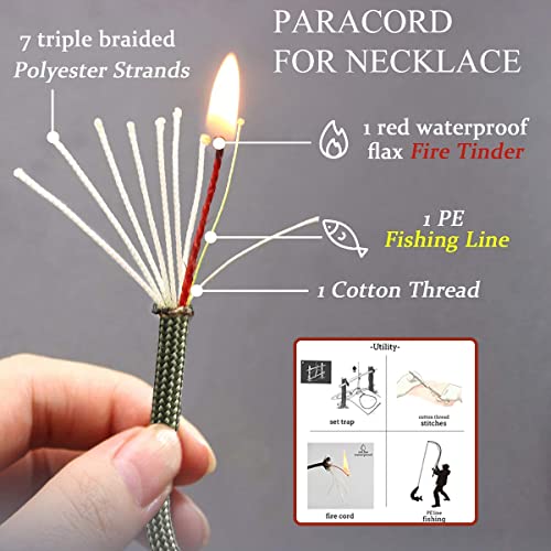 PSKOOK Fire Starter Necklace, Survival Paracord Necklac