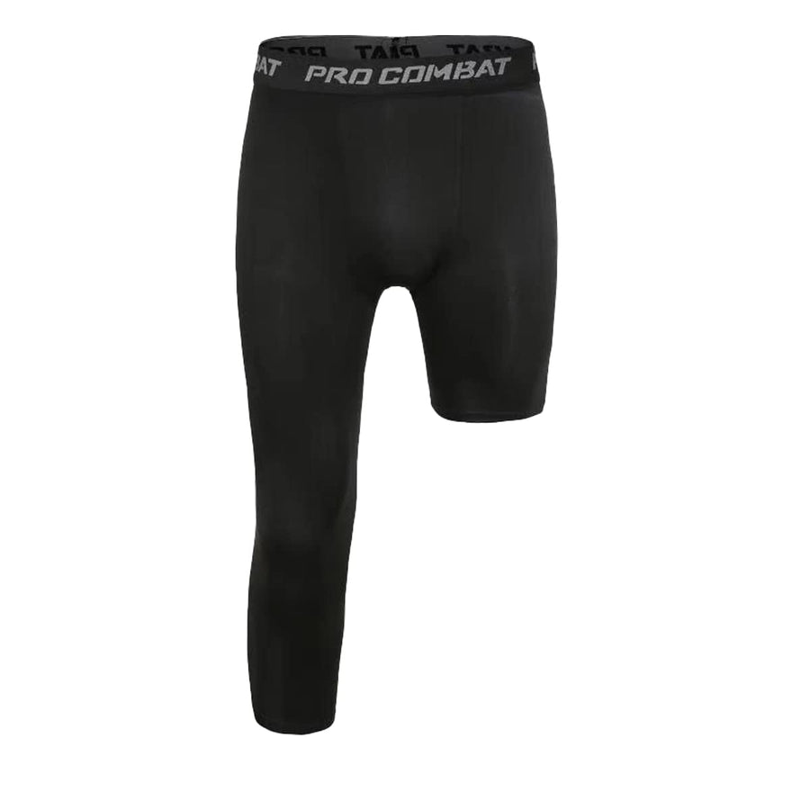 Mens 3/4 One Leg Compression Capri Tights Pants Athletic Base Layer Underwear (Black-R,M)