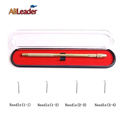 Ventilating Needle for Lace Wig - Brass Ventilating Holder and 4 Different Size Stainless Steel Needles (1-1, 1-2, 2-3, 3-4) for Make/Repair Lace Wig