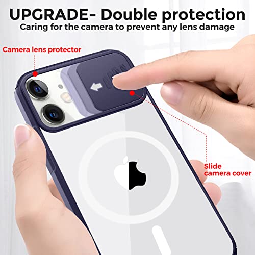 Clear Magnetic Case Compatible with iPhone 12 Mini MagSafe with Camera Cover [Built-in 38 Strong Magnets] [Slide Camera Lens Protector] Shockproof Anti-yellow Case with Soft Silicone Bumper-Blue