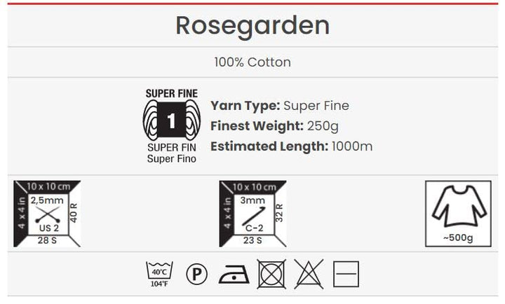 Yarn Art RoseGarden 100% Cotton Super Fino Cake Yarn 1 