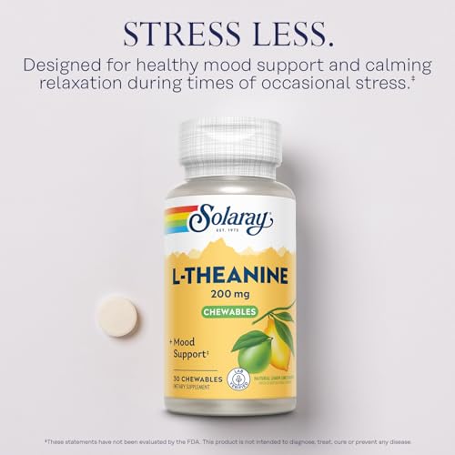 L Theanine 200mg, Mood Support Supplement with Vitamin B6 - Calming Support During Occasional Stress - Natural Lemon Lime Flavor - 60-Day Guarantee, Lab Verified - 30 Servings, 30 Chewables